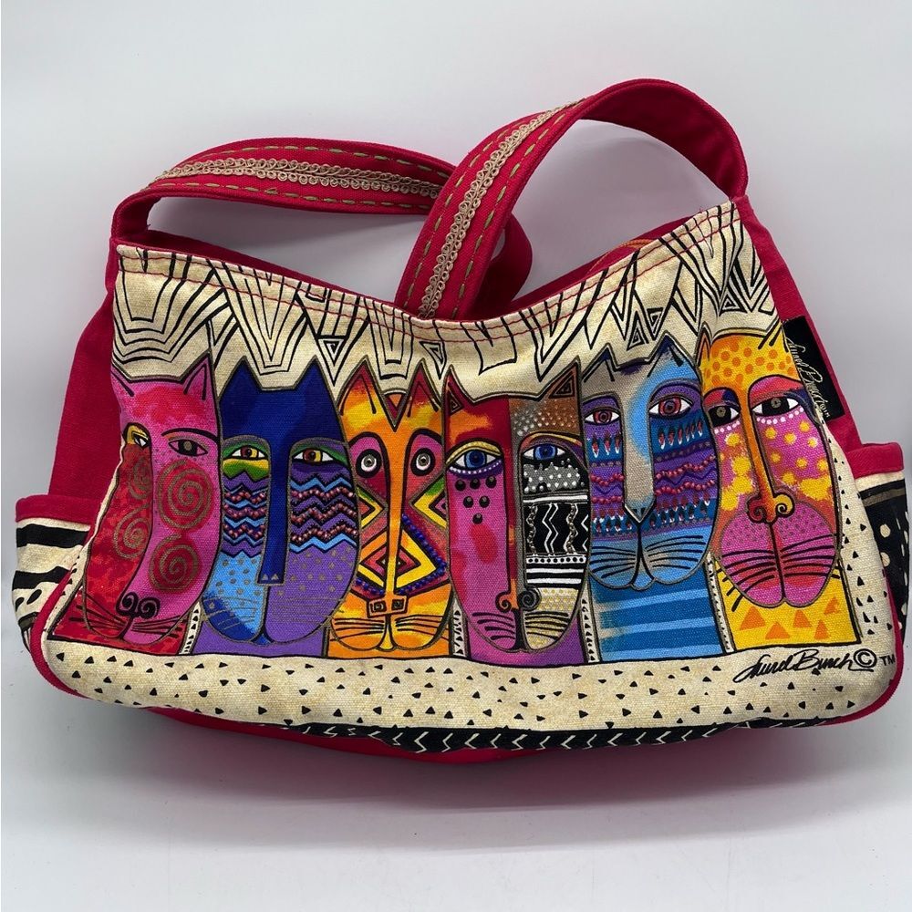 Laurel Burch Feline Friends Cat Tote Canvas Bag 9x13”